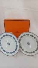 HERMES Platinum Chain Blue/Silver Chaine d'Ancre Plate Pair