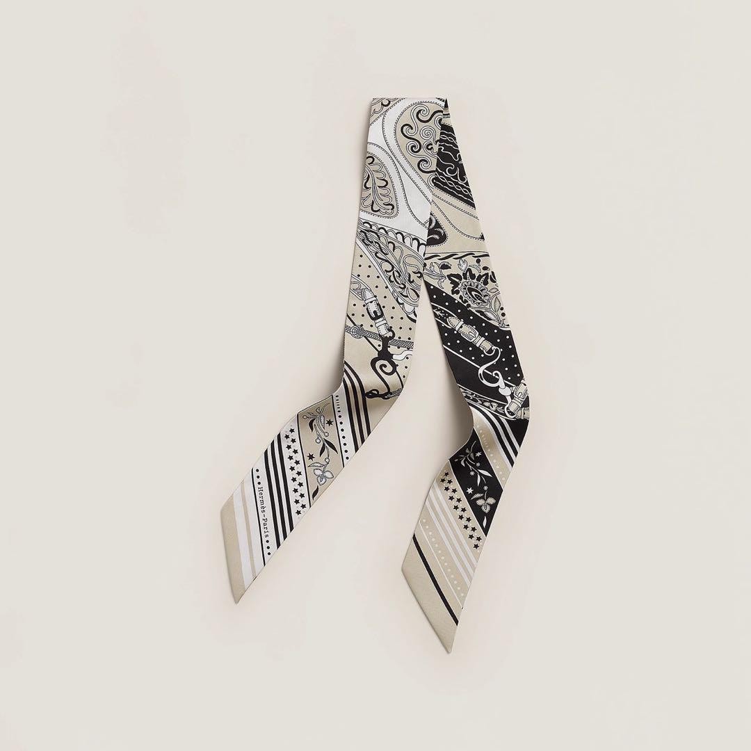 【TATIANA】Artisen Twilly Silk Scarf SF2085〜スカーフ#2023春 Hermes Twilly 2025 SS Amazon Festival White & Black Silk