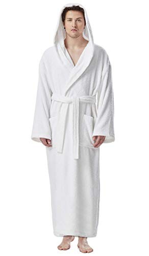 Men's Hooded Classic Bathrobe Turkish Cotton Robe with Full Length Options - Picture 2 of 7