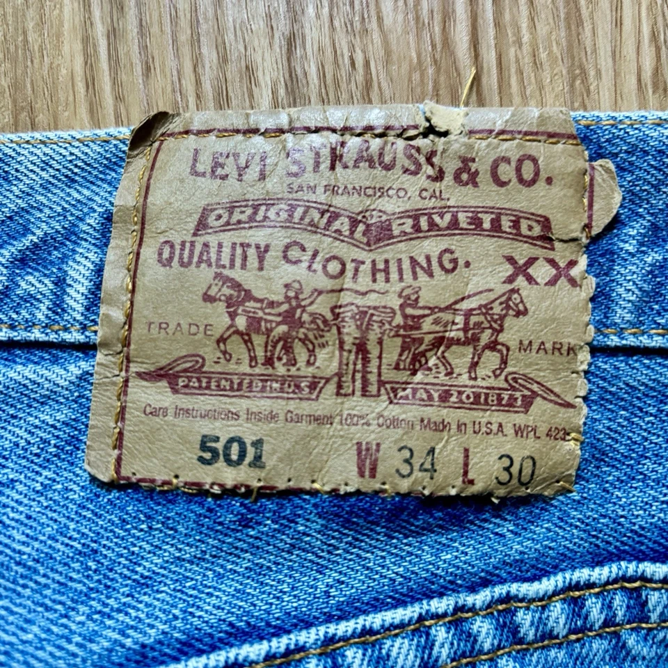 Jeans Levis 501 Vintage Para Hombre 32x28 Azul Pierna Recta Hechos EE. UU. Años 90 Denim Foto 4 de 4