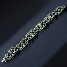 Monet Marcasite Bracelet Gunmetal Signed Vintage Art Deco Style