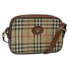 Burberrys Nova Check Shoulder Bag Canvas Beige Gold Auth 124461