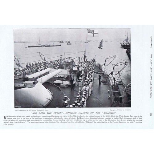 Hoisting the Colours on HMS Majestic - Antique Print 1896