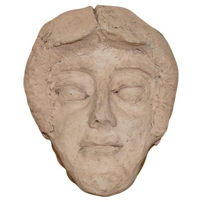 VINTAGE HANDGEFERTIGTE TON TERRAKOTTO FARBSKULPTUR EINER GESICHTSMASKE