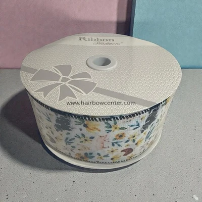 NEW🎗️Ribbon Traditions 2 1/2” Wired Ribbon Farm Animals Sunflowers 25 yds - Image 1 of 4