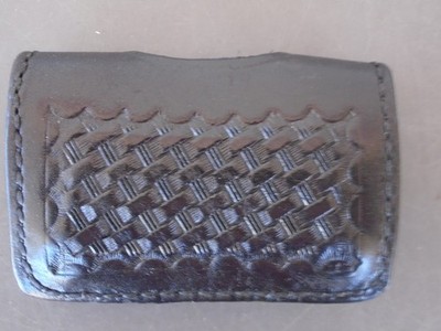FOUR Inch Wide Belt Keeper ~ Hidden Snap Basketweave Black Leather ~ Free Ship
