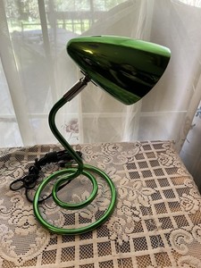 VTG. 80s Deco Bright  Green Chrome Bullet Desk Lamp Coil Base WORKS