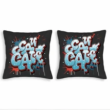 Set of 2 Decorative Throw Pillow Covers 18x18in -Bold Graffiti Style " CAF CAF "
