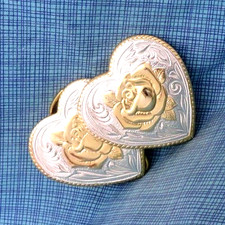 Western Floral Scroll Rose Hearts Belt Buckle Cowgirl Vtg Aminco Heritage.QRT292