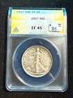 1917 WALKING LIBERTY HALF DOLLAR ANACS EF 45
