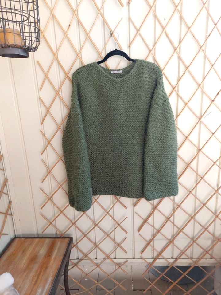 Ручной работы женщин вязаный свитер Ovesize 100% шерсти/ангоры мха зеленый тяжелый sz S-L - Изображение 3 из 4
