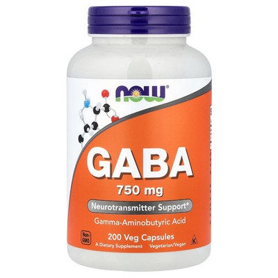 Now Foods GABA 750 mg 200 Veg Capsules GMP Quality Assured, Kosher, Vegan,
