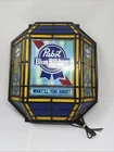 Vintage Pabst Blue Ribbon Beer Lantern Light Wall Hanger Stained Glass 1986 VG