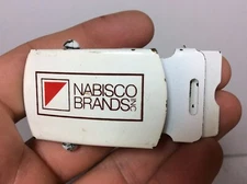 NABISCO BRANDS INC ADVERTISING WHITE w OLD RED LOGO SLIP BELT BUCKLE MADE IN USA