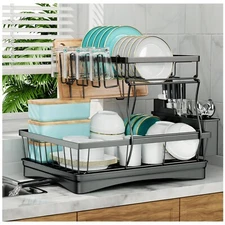 Kitchen Dish Cup Drying Rack Utensil Drainer Dryer Tray Cutlery Holder Organizer