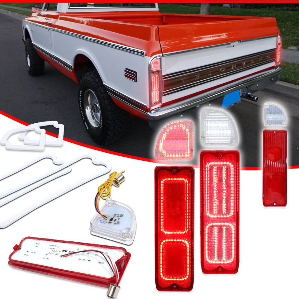 Set Red LED Tailight & Tail Backup Lights For 1967-1972 Chevy / GMC Pickup Truck - Image 3 of 4