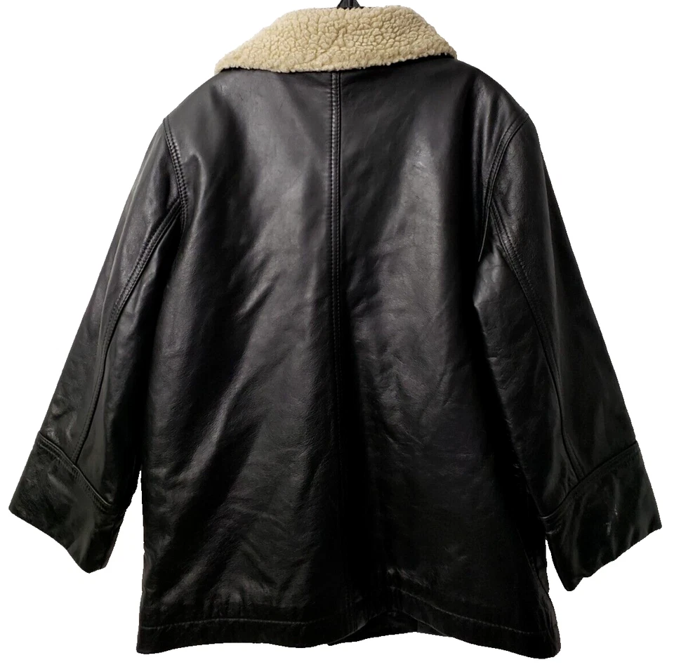 Chaqueta Bombardero Aviador Cuero GAP S 5 6 Abrigo Lana Sherpa Negro BOLSILLOS De Colección Foto 3 de 4