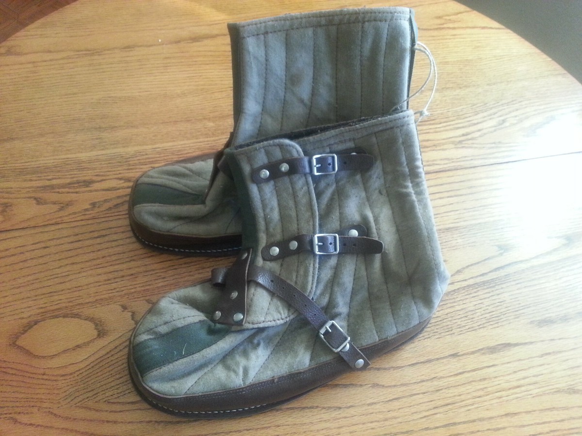 Vintage Swedish Military Surplus Canvas Wool Leather Over Boots  Excellent