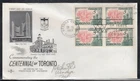 Canada Scott 475 Blk 4 Rose Craft FDC - Toronto Centennial