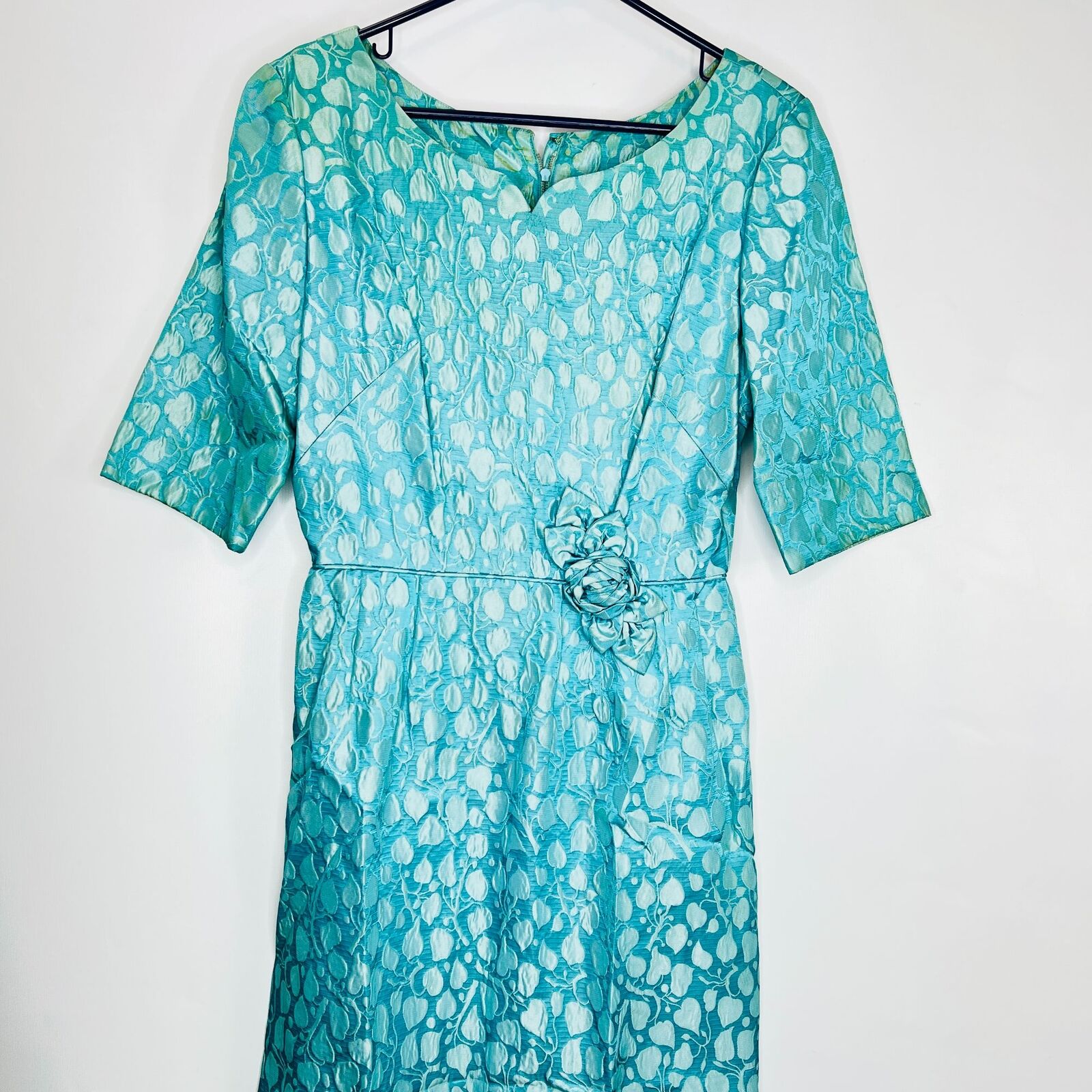 Vintage 50s Cocktail Dress SZ Medium Blue Seamstr… - image 2