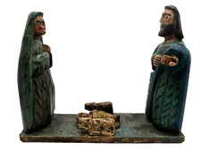 Vtg Mexican Primitive Hand Carved Wood Folk Art Nativity Mary Joseph Baby Jesus