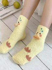 Yellow Duck Decor Fuzzy Crew Socks for Women Cute Socks Novelty Socks Fun Socks