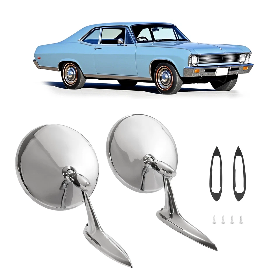 Espejos retrovisores exteriores base acanalada pajarita redonda para Chevy Chevelle Impala Nova Foto 2 de 4