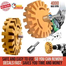 4 inch Decal Removal Eraser Wheel w/ Power Drill Arbor Adapter Rubber Pinstripe