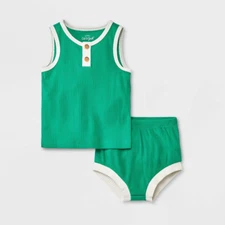 Cat & Jack Unisex Baby Newborn 2 Piece Henley Tank Top & Bottom Set in Green 867