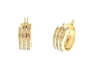 10K Gelbgold dreireihige runde Diamant 16,70 mm Huggies Huggie Ohrringe
