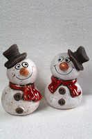 Grosses Schneemann-PäRchen Mit Hut Aus Keramik, H 17 Und 18 Cm, Winterdeko