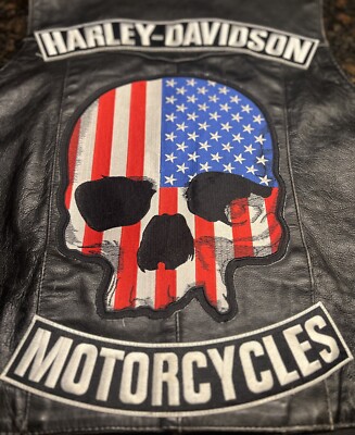 Vintage Harley Davidson Men's HOG/USA SKULL/Leather Vest/Size 54
