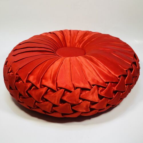 Vintage MCM Round Red 13” Pintuck Ruched Throw Pillow Cushion Pleated Granny - Picture 6 of 24