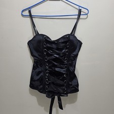 Spirit Black Satin Lace Up Corset Cami Top Goth Y2K Size M