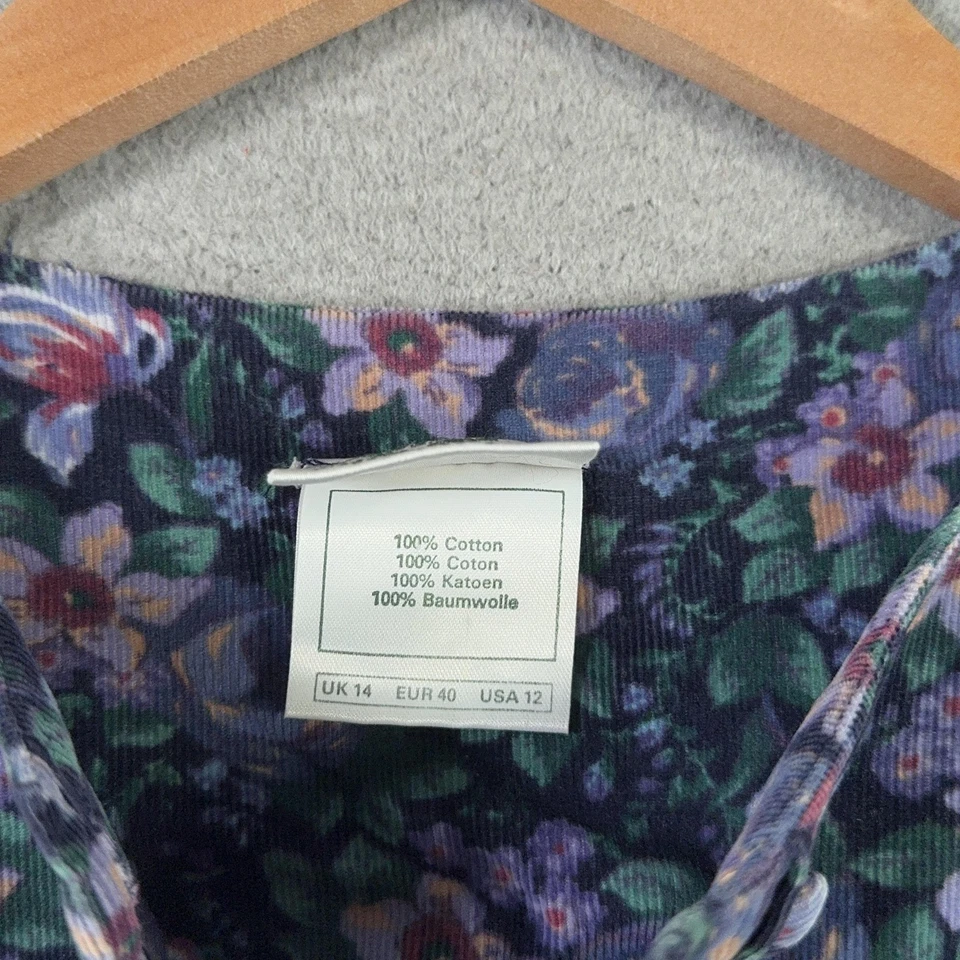 Vintage 90s Laura Ashley Corduroy Dress Womens 12 Blue Floral Maxi Made in GB - Image 4 of 4