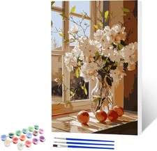 Window Flowers Paint by Numbers Kits for Adults Beginner with Wooden Framed, Col