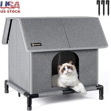 Insulated Outdoor Cat House Elevated Dry Shelter W/ Double-Sided Cushion Pets US