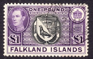 FALKLAND ISLANDS 1938 50 KGVI £1 black & violet VFU SG 163 cat £75