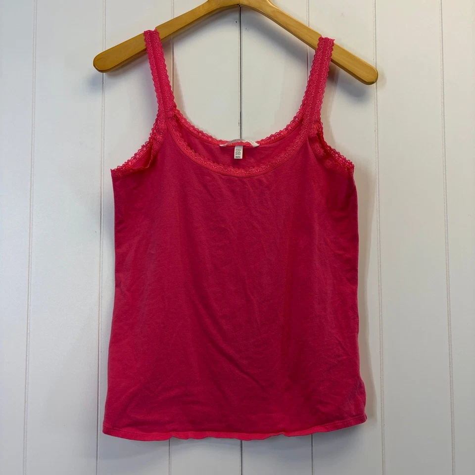 Victorias Secret Y2K Lace Trim Camisole Top Women Size M Hot Pink Coquette Indie - Image 1 of 4