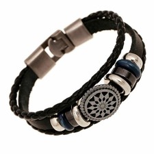 Herren Lederarmband mit Edelstahl-Element – Geflochten Herrenarmband Schwarz