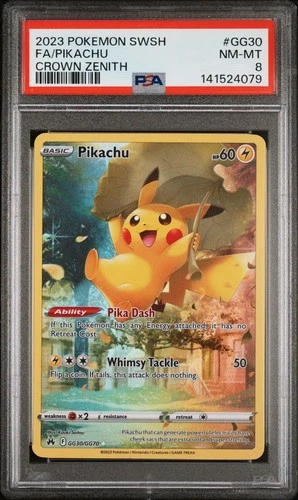 2023 POKEMON SWORD & SHIELD CROWN ZENITH #GG30 FULL ART/PIKACHU PSA 8
