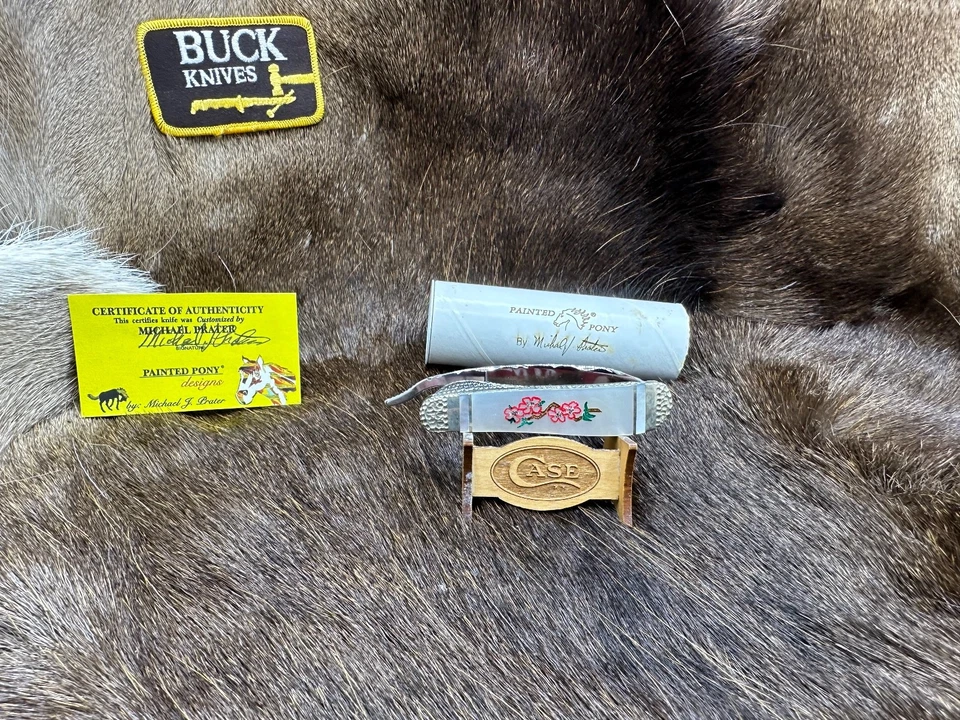 Cuchillo madreperla 2013 Case "PROTO" Poni pintado Russlock "Rosa roja" como nuevo Foto 3 de 4