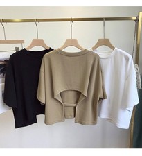 Ladies Shirts Crop Tops Summer Short Sleeve Baggy Tee Loose Fit Blouse Plus Size