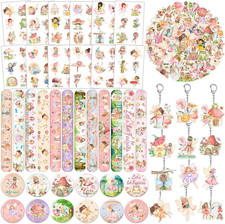 98PCS Party Favors - Woodland Fairy Decorations with Slap Bracelets, Stickers, B