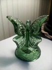 Vintage FENTON glossy clear green art glass butterfly on branch orig label