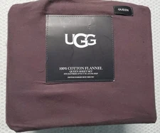 UGG 100% COTTON FLANNEL QUEEN SHEET SET BROWN/LODGE IN COLOR Fits 17" 