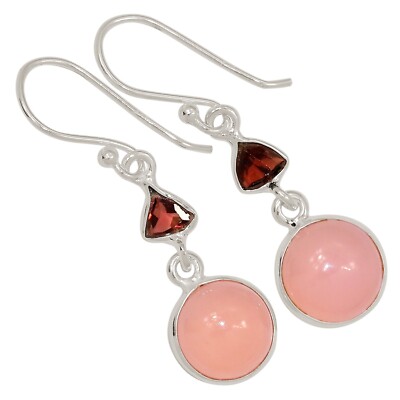 Natürlicher Rosenquarz - Madagaskar & Granat 925 Silber Ohrringe Schmuck ALLE-18463