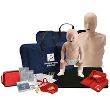 CPR Training Kit w Prestan Adult & Infant Manikin w feedback + AED PractiTrainer
