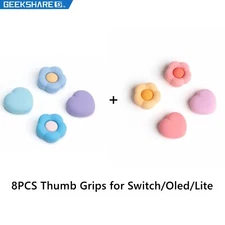 GeekShare 8PCS Soft Thumb Grip Caps for Nintendo Switch/ Lite/OLED Heart Flowers