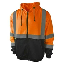 Radians Class 3 Zip Up Reflective Safety Hooded Sweatshirt Hi-Vis Orange Medium